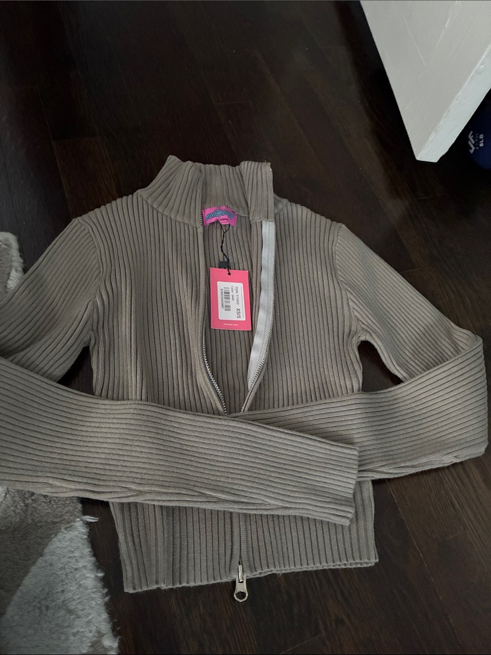 Edited Ribbed Zip-Front Mock Neck Sweater Jacket - sage